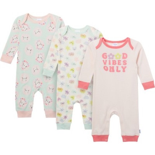 Onesies Brand Baby Girls' 3-Pack Lap Shoulder Footless Pajamas, Good Vibes, 12 Months