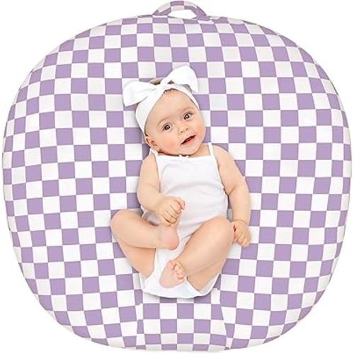 Newborn Lounger Cover Removable Cover Ultra Soft Comfortable Lounger Slipcover Removable Cover for Infant Lounger Pillow, Purple Checkered (Lounger Pillow Not Included)