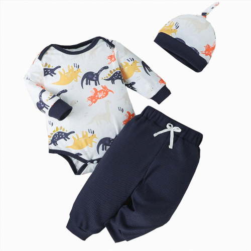 Little Boy Clothes Set Newborn Infant Baby Boy Clothes Animal Patterns Long Sleeve Romper + Pants + Hat 3PCS Outfits Set Toddler Boy Summer Clothes