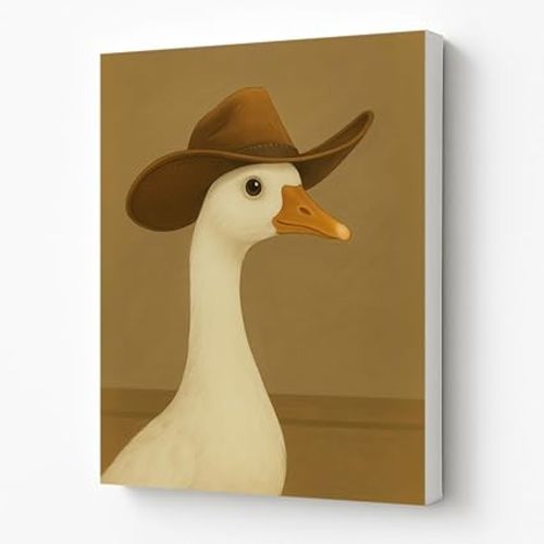 Funny Cowboy Goose Canvas Wall Art – Neutral Western Nursery Animal Print for Boys Room, Farmhouse Duck Poster with Hat 12x16inch-Unframed