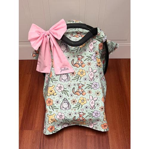 Personalized Newborn Car Seat Cover Winnie the Pooh Infant Gift Car Seat Canopy Baby Shower Gift Idea for Boy or Girl Nursery Accessory