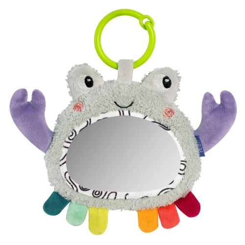 Fehn Activity Mirror Crab - Hanging Motor Skills Toy for Prams, Cot and Baby Seat - for Biting, Grasping and Making Sounds - Toy for Babies and Children from 0+ Months