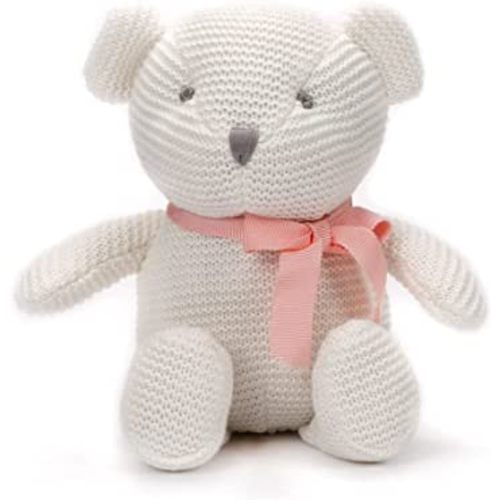 100% Organic Cotton Baby Stuffed Animals White Teddy Bear for Newborn 6.5"