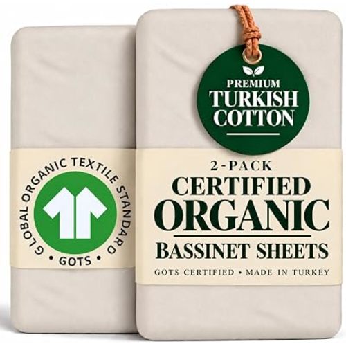 GOTS Organic Bedside Bassinet Sheets 33x20 for Newton, Maxi Cosi Iora, Angel Bliss, Koola Baby Bond, Harppa Cudly 3 in 1– PLUSH & CLOUD SOFT 2 Pack Cotton Cover Boy, Girl 33 x 20 upto 35 x 19