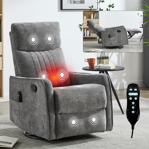 High Back Massage Recliner with Heat - Swivel Rocking Chair for Small Spaces, Manual Lazy Boy Recliner for Adults, Perfect for Living Room & Bedroom, Soft Fabric (Dark Gray)