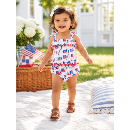Muslin Smocked Ruffle Top & Bloomer, 4th of July