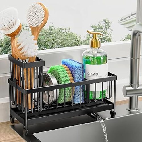 Cisily Sponge Holder for Kitchen Sink, Sink Organizer with Brush Holder