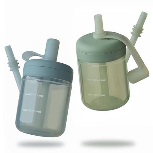 Moonkie Baby Straw cup | Silicone Toddler Sippy Cup Training Cup with Straw Lid | BPA-Free Drop-Proof Baby Cup | Led Weaning | 6 Months+, 5 oz, 2pack
