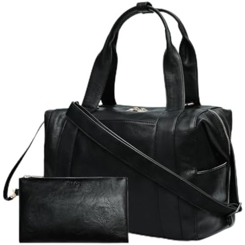 miss fong Diaper Bag Tote, Baby Bag,Leather Diaper Bag,Baby Tote Bag with 9 Pockets,Large Mommy Bag with Small Purse and Shoulder Strap,3 Insulated Pockets-Black