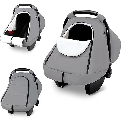 SWESEN Winter Car Seat Covers for Babies, Cozy & Warm Cover, Infant Car Seat Canopy Water Resistant, Universal Cold Weather Shield, Grey