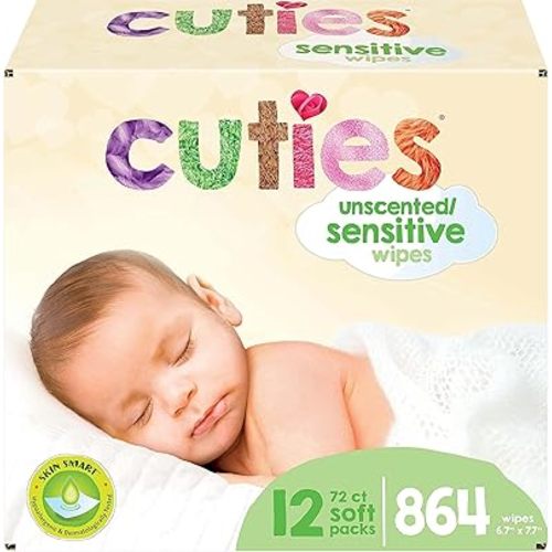 Cuties Baby Wipes, Unscented, 72 Count Soft-Pack (Pack of 12)