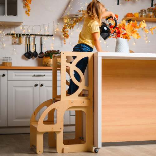 Convertible Toddler Tower & Table Natural Lacquered
