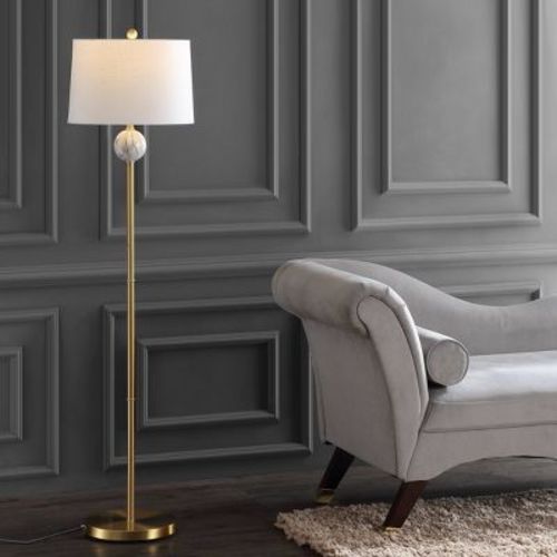 60" Metal/Resin Vaughn Modern Floor Lamp with Marble Accent & Silk Cord Includes LED Light Bulb - JONATHAN Y