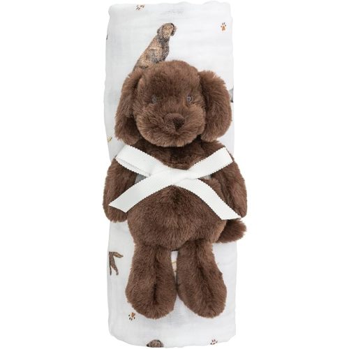 Mud Pie Labrador Retriever Dog Baby Swaddle & Rattle Set