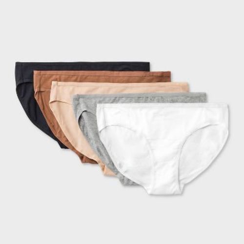 Women's 5pk Cotton Blend Bikini Underwear - Dealworthy™ Assorted Neutral