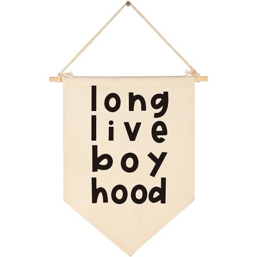 Long Live Boyhood Boys Room Decor-Canvas Banner Wall Hanging Flag Pennant Decor for Toddler Boy, Nursery Playroom Wall Décor