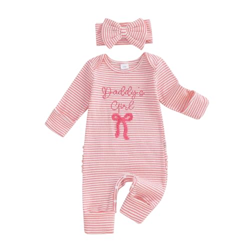 FIOMVA Im New Here Newborn Outfit Girl Long Sleeve Letter Romper Ribbed Knit Jumpsuit Baby Girl Preemie Coming Home Outfit
