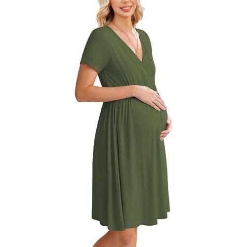 Ekouaer Women 3 in 1 Labor and Delivery Gown Split Front Flap Maternity Hospital Dress Nursing Nightgown for Breastfeeding