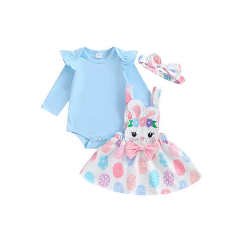 Jxzom Easter Newborn Baby Girl Bunny Outfit Long Sleeve Romper Rabbit Suspender Skirt Overall Dress Headband My 1st Easter Outfit