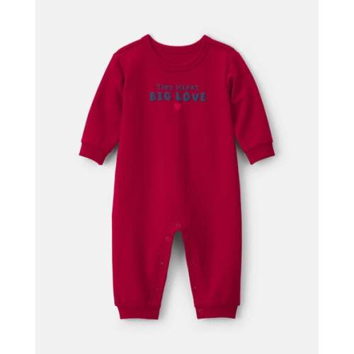 Baby 'Tiny Heart Big Love' Valentine's Day French Terry Long-Sleeve Jumpsuit - Red | Carter's