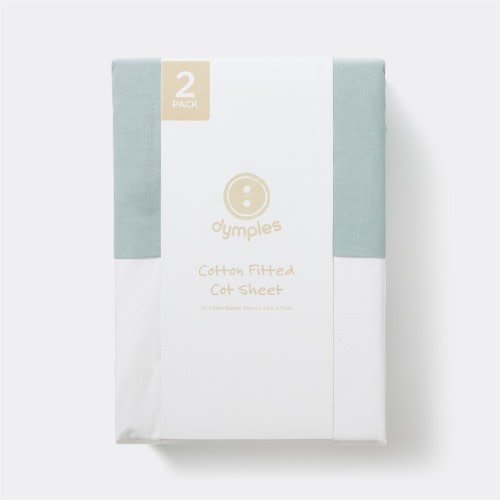 Dymples Cotton Fitted Cot Sheet 2 Pack - Blue