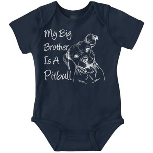 Brisco Brands My Big Brother is a Pitbull Dog Lover Baby Romper Boys or Girls
