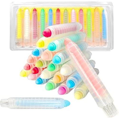 12 Pcs Sidewalk Chalk Set for Kids, 12 Colors Dust-free Washable Outdoor Toddler Chalk with Holder for Blackboard Drawing Writing Toys Gift Party Favors, Arts Crafts School Supplies