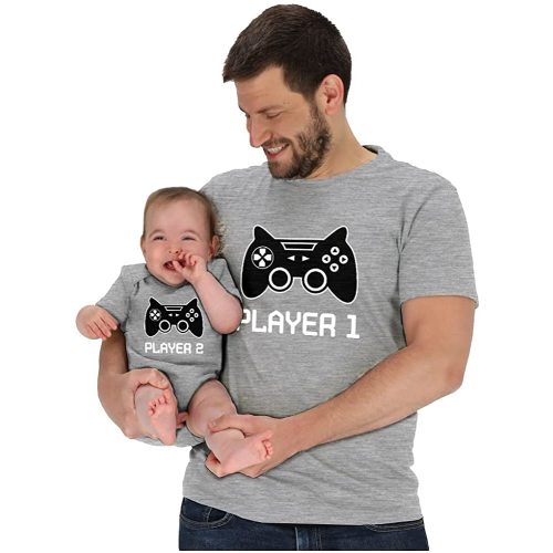 Tstars Player 1 & Player 2 Dad and Baby Matching Outfits | Funny Gamer Shirt Set for Father's Day and New Dads