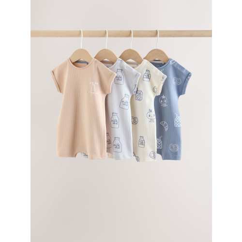 Blue/Neutral 100% Cotton Baby Rompers 4 Pack