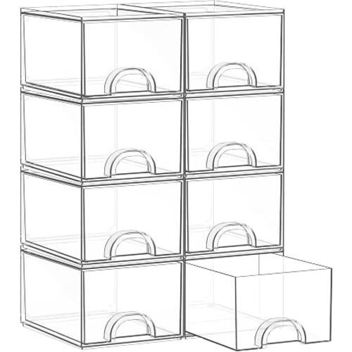 8 Pack Small Clear Stackable Acrylic Storage Boxes & Drawers