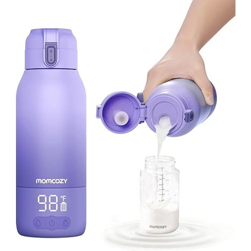 Momcozy Portable Bottle Warmer for Travel – Dual Heating Modes for Breast Milk & Water, Portable Milk Warmer with Fast Heating & Long Battery Life, 17 Ounces Large Capacity, Purple