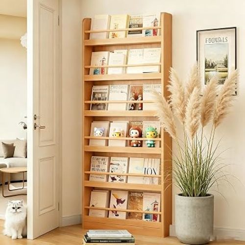 Behind The Door Bookshelf 6-Tier Wooden Behind The Door Storage Cabinet Wall Mount Shelf Easy to Install for Bedroom Kid Room Living Room Library-23.62" Wide