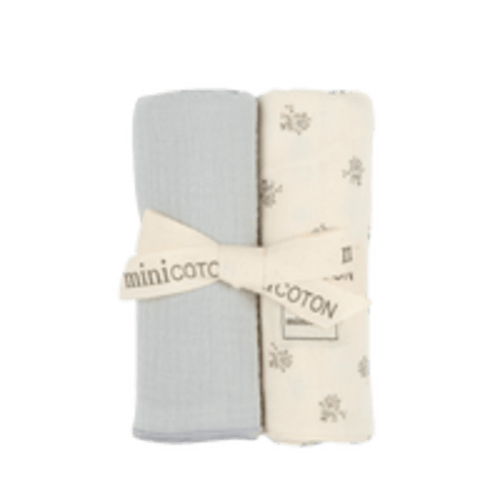 Pack Muslin Cloths Blossom Blue + Nube · Minicoton