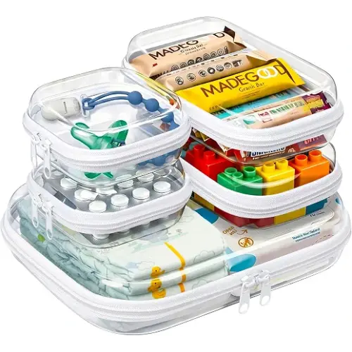 5 Pack Diaper Bag Organizer Pouches, Clear Hard Shell Zipper Cases for Baby Travel Essentials, Waterproof Storage Box for Pacifier Snacks Toys Wipes Clothes, Makeup Bag, Lego Toy Storage, Toiletry Bag