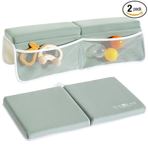 Bath Kneeler and Elbow Rest Pad Set - 1.5" Thick Baby Bath Kneeler - Non-Slip Bathtub Kneeler and Elbow Rest Set with Toy Organizer - Machine Washable Bath Kneeling Pad (Green)