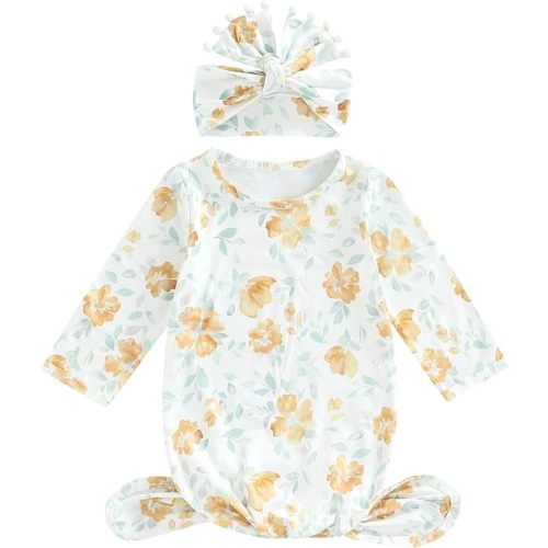 Infant Newborn Baby Girls Floral Sleep Gown Headband Sleepwear Romper Sleeping Bags Outfits