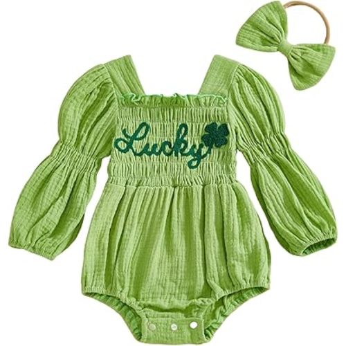 Smocked Baby Girl Clothes Newborn Girl Bubble Romper Long Sleeve Jumpsuit And Headband Outfit Cute Infant Clothing