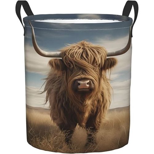 Foruidea Highland Cow Laundry Basket,Laundry Hamper,Collapsible Storage Bin, Oxford Fabric Clothes Baskets,Nursery Hamper For Home,Office,Dorm,Gift Basket