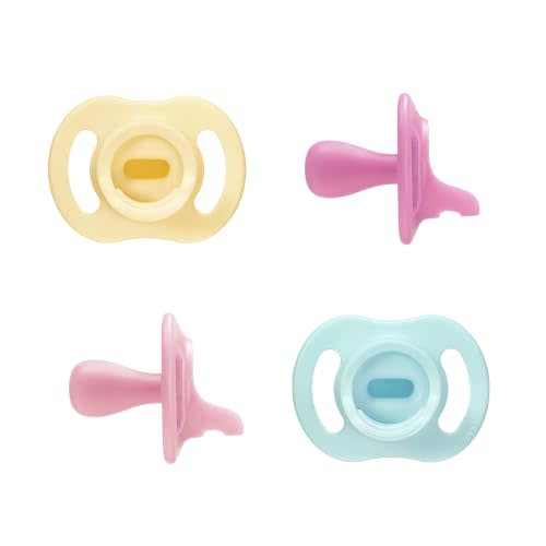 Tommee Tippee Ultra-light StayPut Pacifier, 0-6m, 4 Count | One-Piece Silicone Design, Stays Put in Baby's Mouth, BPA Free