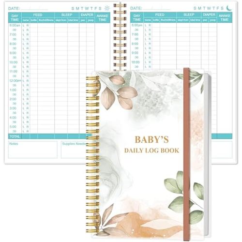 Heveboik Baby's Daily Log Book - A5 Baby's Tracking for Newborns, 150 Easy to Fill Pages to Track and Monitor Your Newborn Baby's Schedule, Rose Leaf