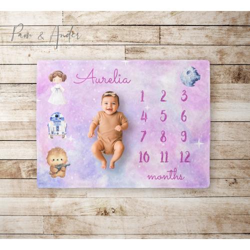 STAR WARS Girly Milestone Blanket, Baby Girl Milestone Blanket, Baby Shower Gift, Baby Girl Gift, Newborn Gift, Personalized Baby Blanket