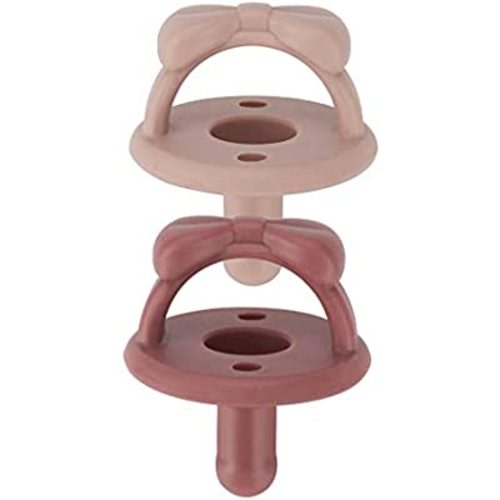 Itzy Ritzy Sweetie Soother Pacifier Set of 2 - Silicone Newborn Pacifiers with Collapsible Handle & Two Air Holes for Added Safety; Set of 2 in Clay & Rosewood, Ages Newborn & Up
