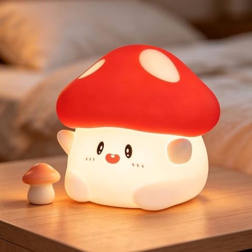 Silicone Night Light for Kids, 50H Long Battery Mushroom Lamp, Gift for Kids, Cute Bedside Light for Girls Room, Rechargeable Tap Control