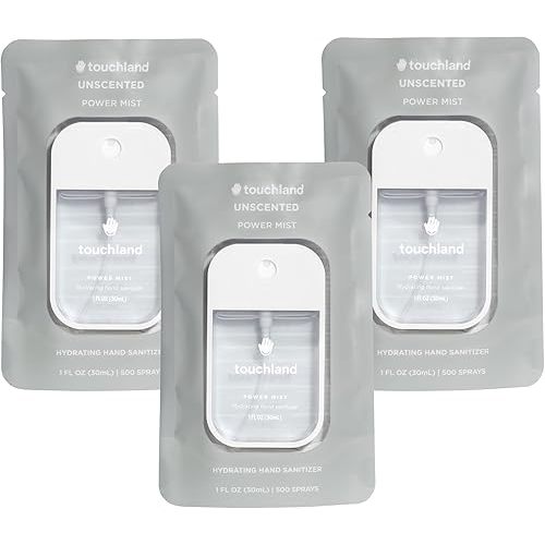 Touchland Hydrating Hand Sanitizer Spray, UNSCENTED Trio Set, 1 FL. OZ. Travel Size Power Mist Sprays (Set of 3)