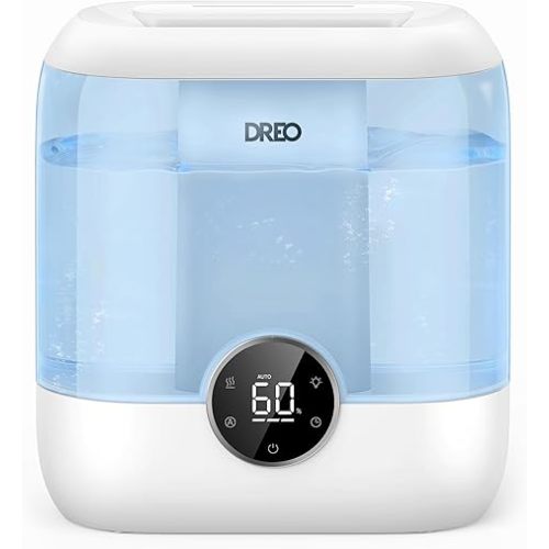 DREO 6L Top Fill Humidifiers for Bedroom, 60H Runtime 28 dB Quiet Supersized Cool Mist Air Humidifiers for Large Room, Baby Nursery, Plant, Indoor, Night Light, Easy to Clean, Precise Humidity Control