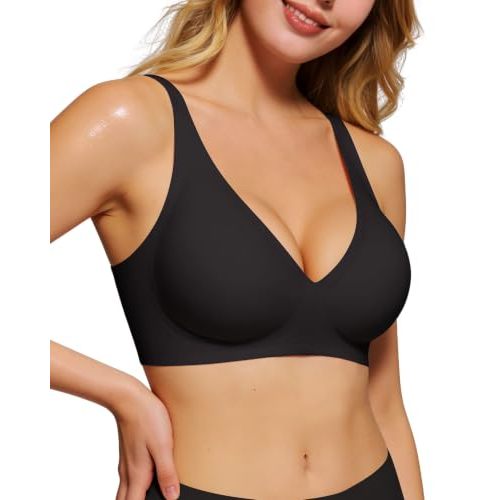 As Fairy 2026 Deep V Wireless Push Up Bras for Women Soft Support Bra with Lift Comfortable T-Shirt Bra for Daily Wear