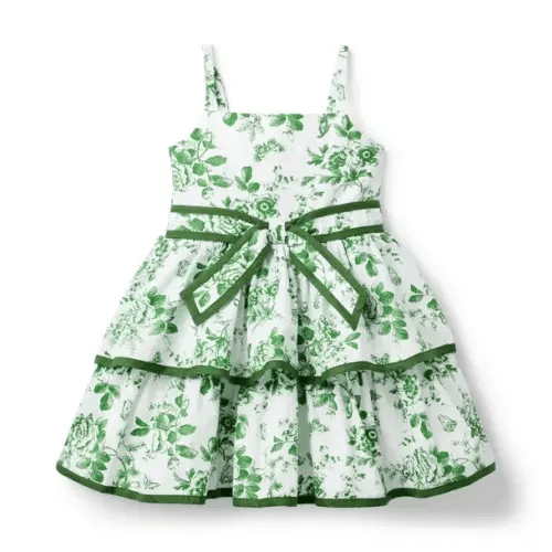 Girl Moss Green Floral Toile The Floral Toile Tiered Dress by Janie and Jack