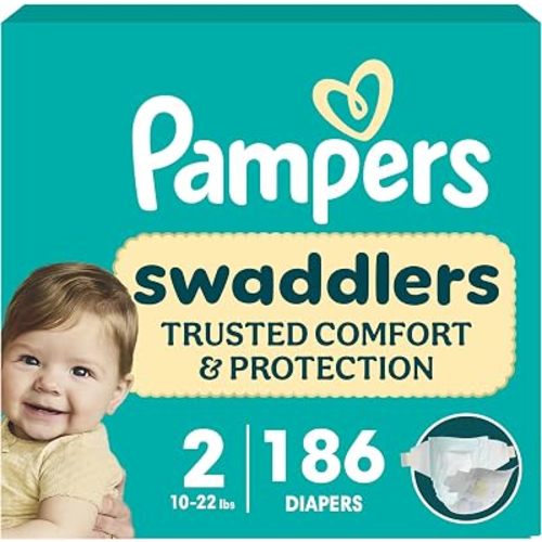 Pampers Swaddlers Diapers, Size 2 (10-22 lbs), 186 Count, Fragrance Free, Hypoallergenic, Absorbent, Pediatrician Recommended, Skin Safe (Packaging May Vary)