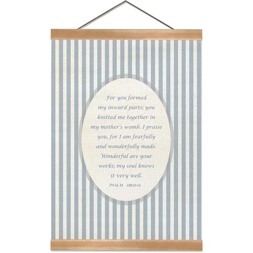 ZTGDA Bible Wall Art,God Is Within Her Canvas Poster,Bible Verse Hanging Banner, Christian Inspirational Decor for Kids Room, Office, or Faith-Based Gift for Women 12x16inch (Psalm 139:13-14 Blue)