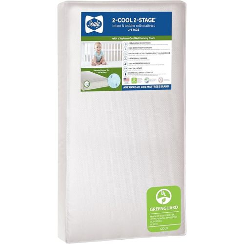 Sealy Baby 2 Cool 2 Stage Breathable Crib Mattress GREENGUARD Gold Certified, Made in USA, Premium Extra Firm Cooling Foam, Toddler Bed Fit, Non Toxic, Safety & Quality Tested, 52x28"
